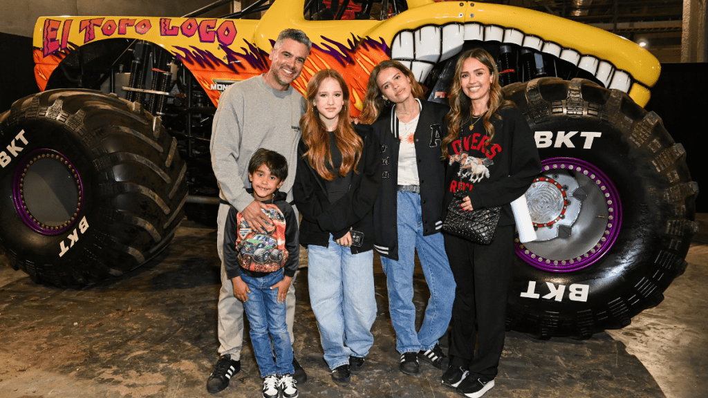 Cash Warren, Jessica Alba, and their children attend the Monster Jam World Finals at SoFi Stadium on May 18, 2024 in Inglewood, California.
